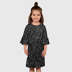 Платье клеш для девочки Белые завитушки на черном фоне, цвет: 3D-принт — фото 2