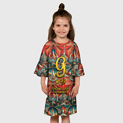 Платье клеш для девочки 9 мая золотая надпись, цвет: 3D-принт — фото 2