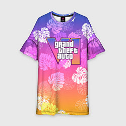 Платье клеш для девочки Grand Theft Auto VI - пальмы, цвет: 3D-принт