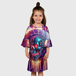 Платье клеш для девочки Cyber art skull - steel metal, цвет: 3D-принт — фото 2