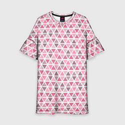 Платье клеш для девочки Серо-розовый паттерн треугольники, цвет: 3D-принт