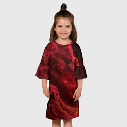 Платье клеш для девочки Красный густой дым инферно - inferno red, цвет: 3D-принт — фото 2