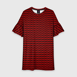 Платье клеш для девочки Красно-чёрный волнистые линии, цвет: 3D-принт