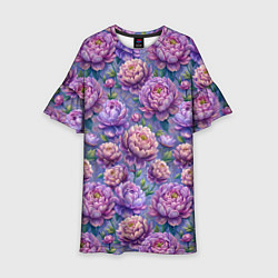 Платье клеш для девочки Крупные пионы садовые дачные цветы паттерн, цвет: 3D-принт