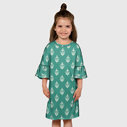 Платье клеш для девочки Винтажный орнамент на бирюзовом, цвет: 3D-принт — фото 2