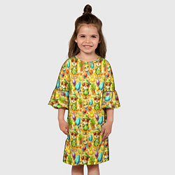 Платье клеш для девочки Щенята и летний вайб паттерн, цвет: 3D-принт — фото 2