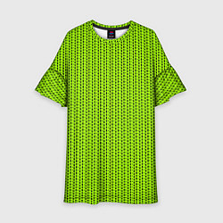 Платье клеш для девочки Ярко-зелёный в маленькие чёрные полоски, цвет: 3D-принт