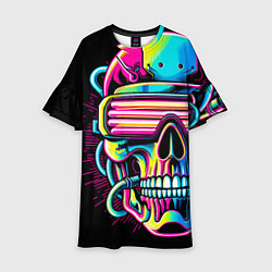 Платье клеш для девочки Cyber skull - ai art neon, цвет: 3D-принт
