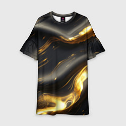 Платье клеш для девочки Черно-золотая волнистая текстура, цвет: 3D-принт