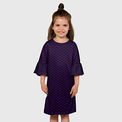 Платье клеш для девочки Чёрно-фиолетовый ломаные полосы, цвет: 3D-принт — фото 2