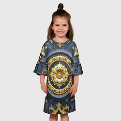 Платье клеш для девочки Объемные золотые классические узоры, цвет: 3D-принт — фото 2