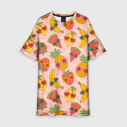 Платье клеш для девочки Экзотические фрукты со цветами узор, цвет: 3D-принт