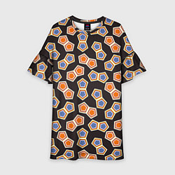 Детское платье Сине-оранжевая мозаика на черном