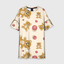 Платье клеш для девочки Узор с мишками и мячиками, цвет: 3D-принт