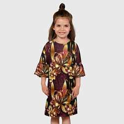 Платье клеш для девочки Золотые лилии на красном бархатном фоне, цвет: 3D-принт — фото 2