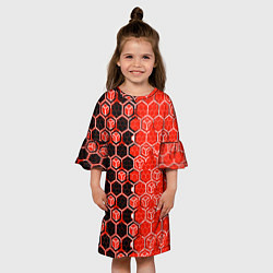 Платье клеш для девочки Техно-киберпанк шестиугольники красный и чёрный, цвет: 3D-принт — фото 2