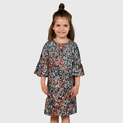 Платье клеш для девочки Тёмный сине-оранжевый абстрактная текстура, цвет: 3D-принт — фото 2