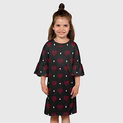 Платье клеш для девочки Красные сердечки и белые точки на черном, цвет: 3D-принт — фото 2