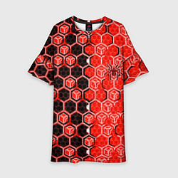 Платье клеш для девочки Техно-киберпанк шестиугольники красный и чёрный с, цвет: 3D-принт