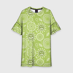 Платье клеш для девочки Зеленый цветочный - паттерн смайлики, цвет: 3D-принт