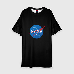 Платье клеш для девочки Nasa logo space blue, цвет: 3D-принт