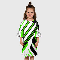 Платье клеш для девочки Чёрно-зелёные полосы на белом фоне, цвет: 3D-принт — фото 2