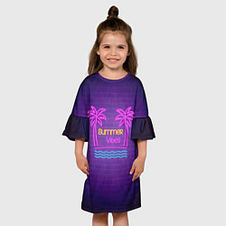 Платье клеш для девочки Неоновые пальмы summer vibes, цвет: 3D-принт — фото 2