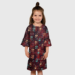 Платье клеш для девочки Тёмный красный текстурированный кубики, цвет: 3D-принт — фото 2