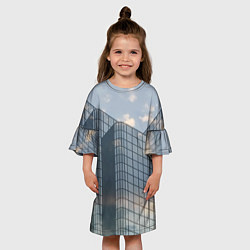 Платье клеш для девочки Городское небо и зеркальная многоэтажка, цвет: 3D-принт — фото 2