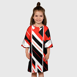 Платье клеш для девочки Black and red stripes on a white background, цвет: 3D-принт — фото 2