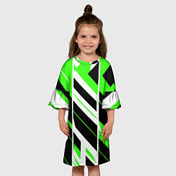 Платье клеш для девочки Black and green stripes on a white background, цвет: 3D-принт — фото 2