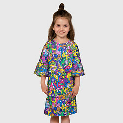 Платье клеш для девочки Рожицы разноцветные, цвет: 3D-принт — фото 2