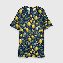 Платье клеш для девочки Лимоны на ветках паттерн, цвет: 3D-принт