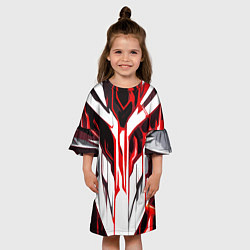 Платье клеш для девочки Хаотичная красно-белая абстракция на чёрном фоне, цвет: 3D-принт — фото 2