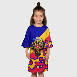 Платье клеш для девочки Герб империи и крупный красный пиксельный камуфляж, цвет: 3D-принт — фото 2