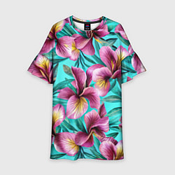 Платье клеш для девочки Розовые ирисы лианы паттерн, цвет: 3D-принт