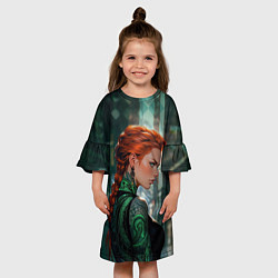 Платье клеш для девочки Рыжая девушка с неоновыми татуировками, цвет: 3D-принт — фото 2