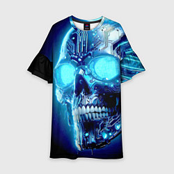 Платье клеш для девочки Neon cyber skull - ai art, цвет: 3D-принт