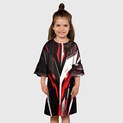 Платье клеш для девочки Красно-белый абстрактный демонический шлем, цвет: 3D-принт — фото 2