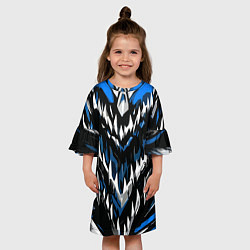 Платье клеш для девочки Абстрактные бело-синие шипы, цвет: 3D-принт — фото 2