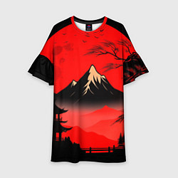Платье клеш для девочки Красный закат и горы, цвет: 3D-принт