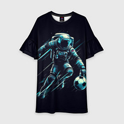 Платье клеш для девочки Космонавт играет в футбол в космосе, цвет: 3D-принт