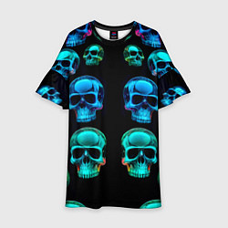 Детское платье Neon skulls - ai art pattern