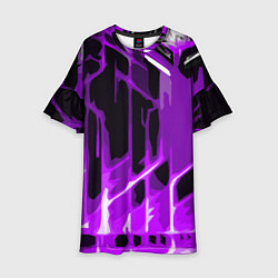 Платье клеш для девочки Abstract purple stripes on a black background, цвет: 3D-принт