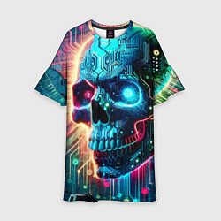 Платье клеш для девочки Cool cyber skull - neon glow, цвет: 3D-принт