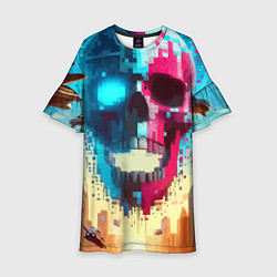 Платье клеш для девочки Cool vanguard neon cyber skull - ai art, цвет: 3D-принт