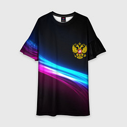 Платье клеш для девочки Россия неоновые волны, цвет: 3D-принт