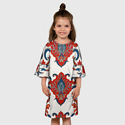 Платье клеш для девочки Узор красно-синий на белом фоне, цвет: 3D-принт — фото 2