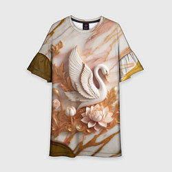 Платье клеш для девочки Фарфоровый лебедь и лотос на розовом мраморе, цвет: 3D-принт