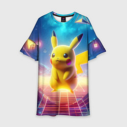 Платье клеш для девочки Funny Pikachu - vaporwave, цвет: 3D-принт